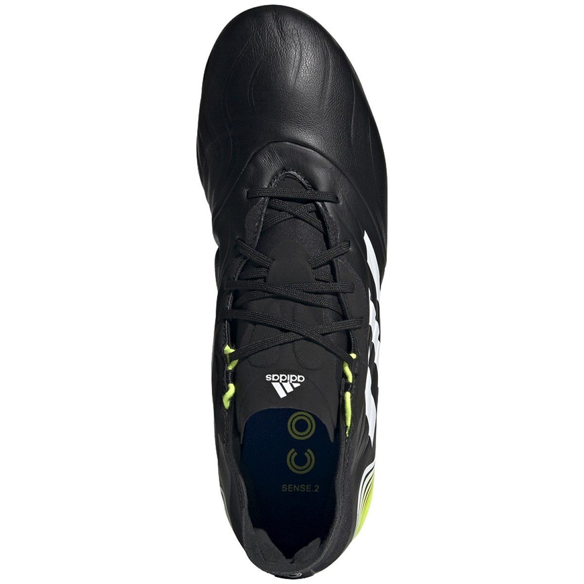 adidas Copa Sense.2 Firm Ground Soccer Cleats - Core Black/White/Solar Yellow | Soccer Unlimited USA